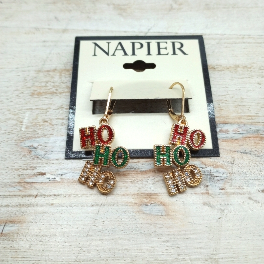 Napier Christmas Gold-Tone HoHoHo Earrings